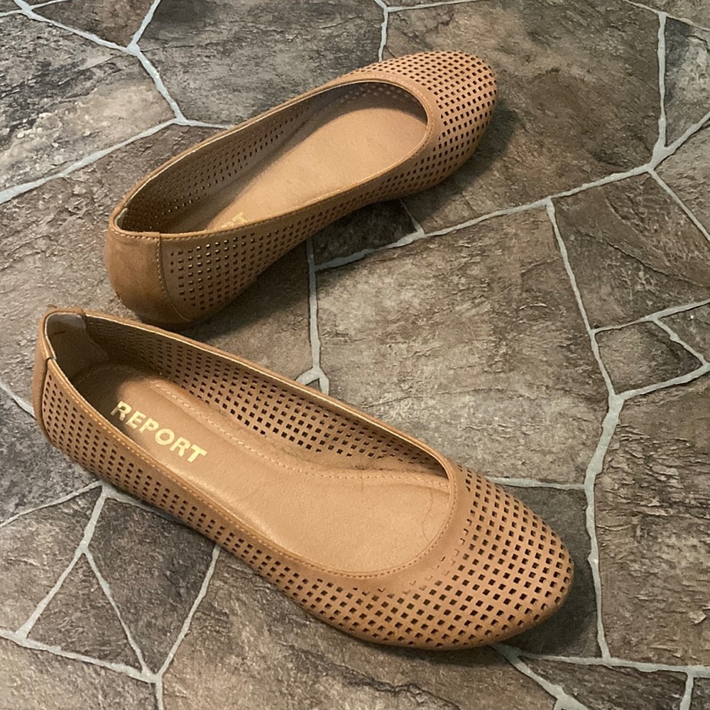 Report Tan Perforated Ballet Flats